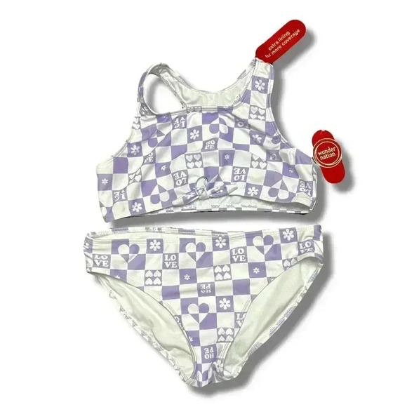 Wonder Nation Other - Wonder Nation Girl's Purple Checkered Tie Front Bikini XL 2 Piece
